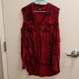 Red & black snake print cold shoulder blouse
